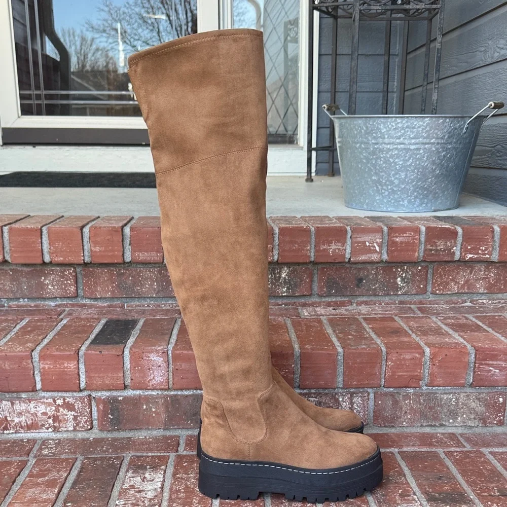 Marc Fisher Milphilly2 Over the Knee Boots Brown Tan Lug Sole Platform Size 8M